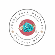 Circular logo with Jacey Rose Wellness on the inside circle. A salmon colored solid circle with a blue rose is in the middle.